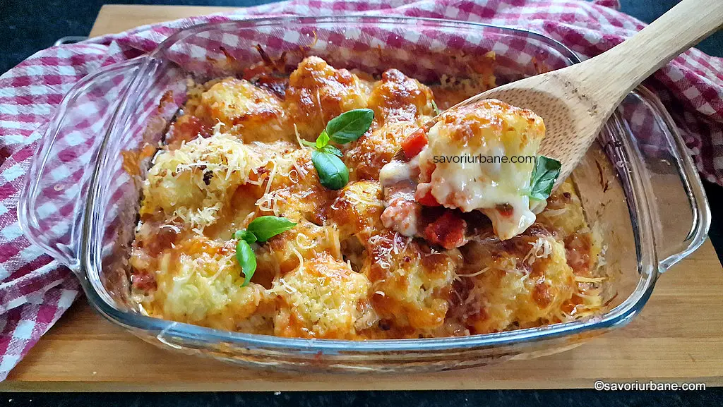 cum se face conopida gratinata cu branza si sos italian de rosii