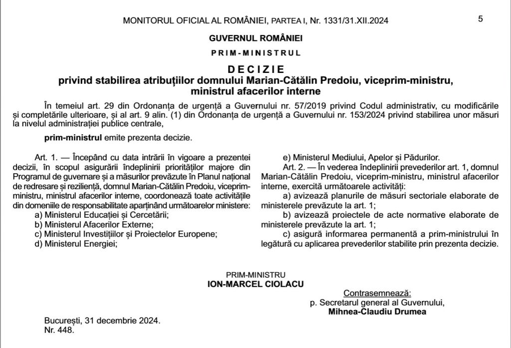 Ce puteri vor avea cei trei vicepremieri din Guvernul Ciolacu 2: Marian Neacșu nu va coordona doar aparatul de lucru al Guvernului și RA-APPS, ci și cele opt ministere PSD 1 predoiu