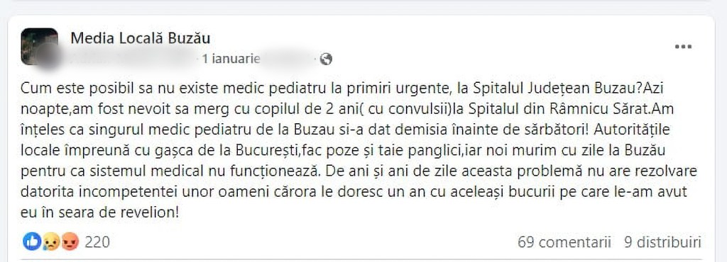 În cel mai mare spital dintr-un județ, toți pediatrii au vrut să nu mai facă gărzi, pe motiv că au fost jigniți de pacienți pe Facebook / „Un medic a stat sub birou până au venit echipajele de intervenție” 2 Postare tata Buzau 2