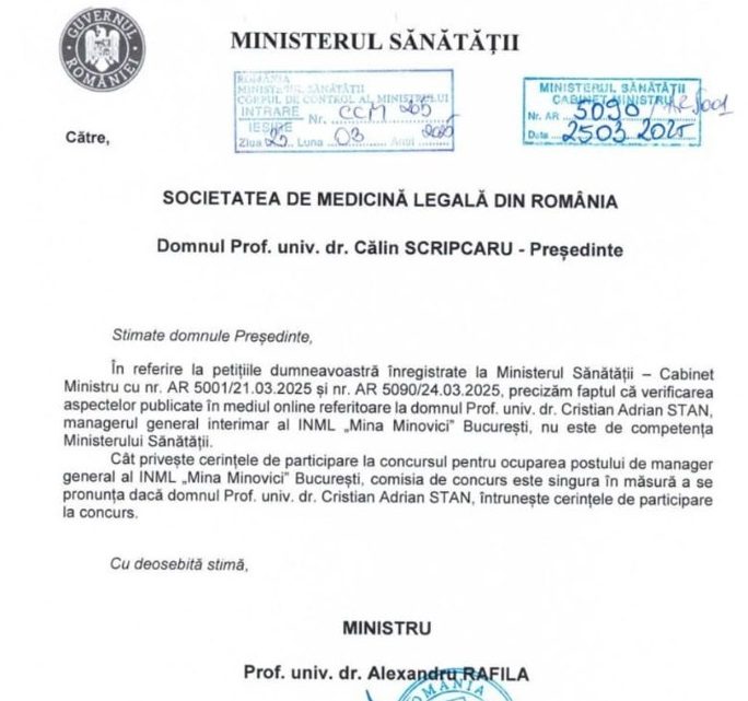 Cursă pentru șefia INML cu un singur candidat. Alesul lui Rafila a picat proba scrisă 3 INML 3 raspuns Rafila
