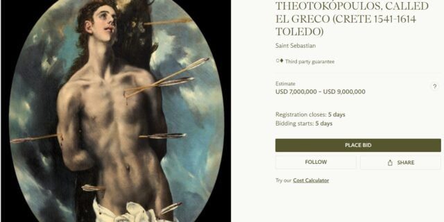 Capodopera „Sfântul Sebastian” de El Greco, dispărută din colecția națională a României, rămâne la Christie's până la soluționarea solicitărilor de recuperare