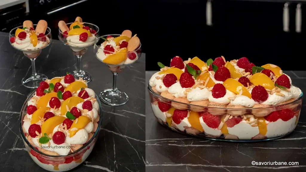 Cheesecake Melba: Delicatețe Fără Coacere cu Piersici, Zmeură și Pișcoturi