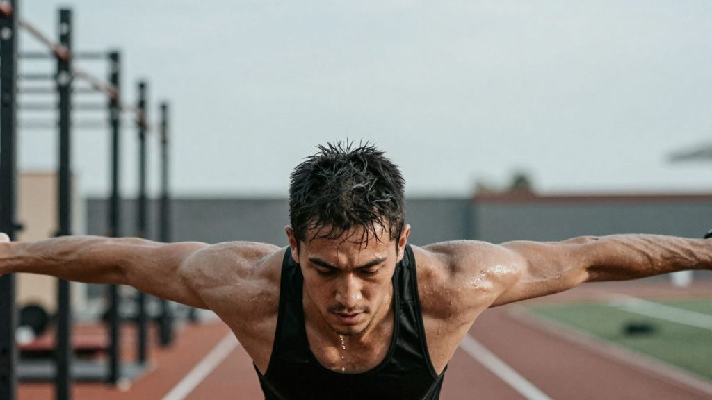 Sportiv concentrat depunând efort la antrenament.