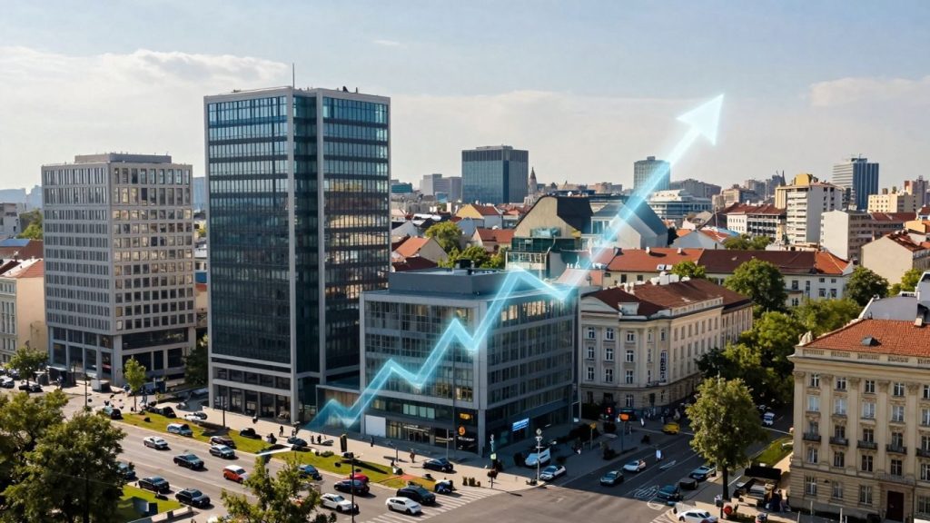 Peisaj urban București, clădiri moderne și istorice.