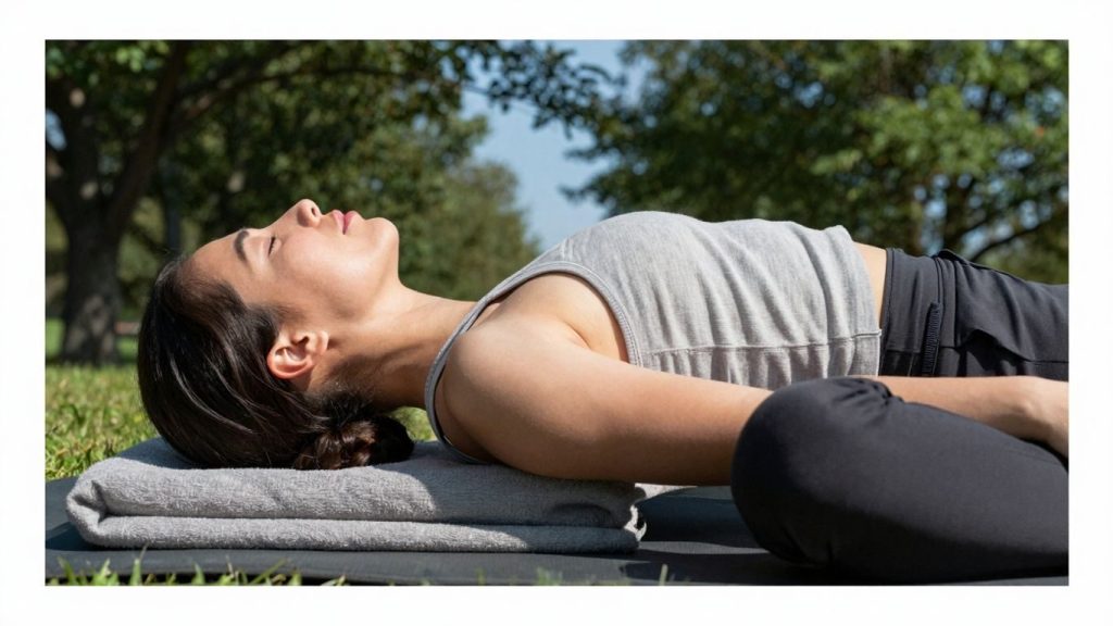 Persoană relaxată în natură, reflectând sănătatea mentală.