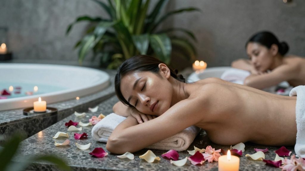 Staruri relaxându-se în ritualuri de wellness.