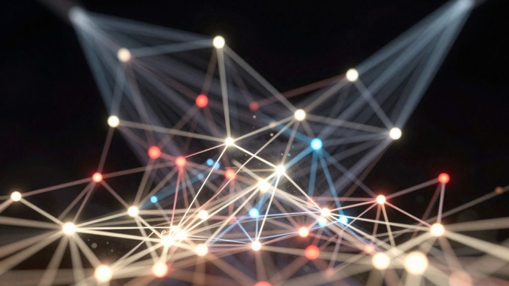 Vizualizare abstractă a datelor interconectate.