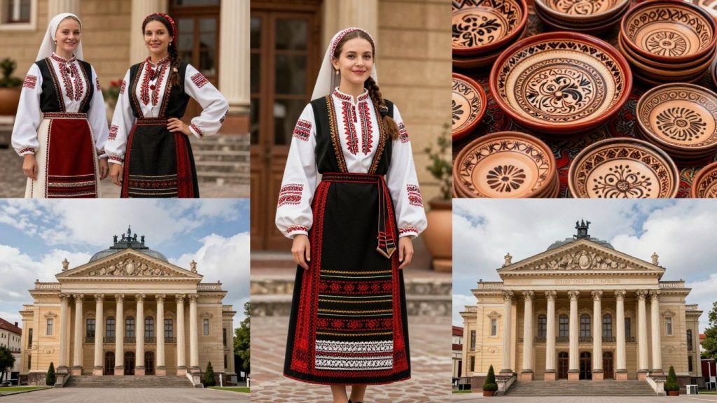 Costume tradiționale românești, ceramică și arhitectură.