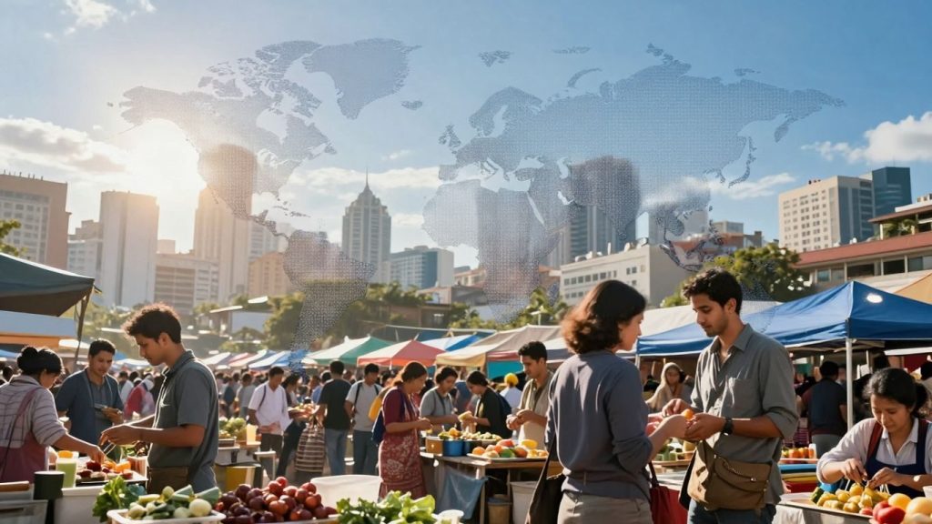 Economie globală afectând viața de zi cu zi.