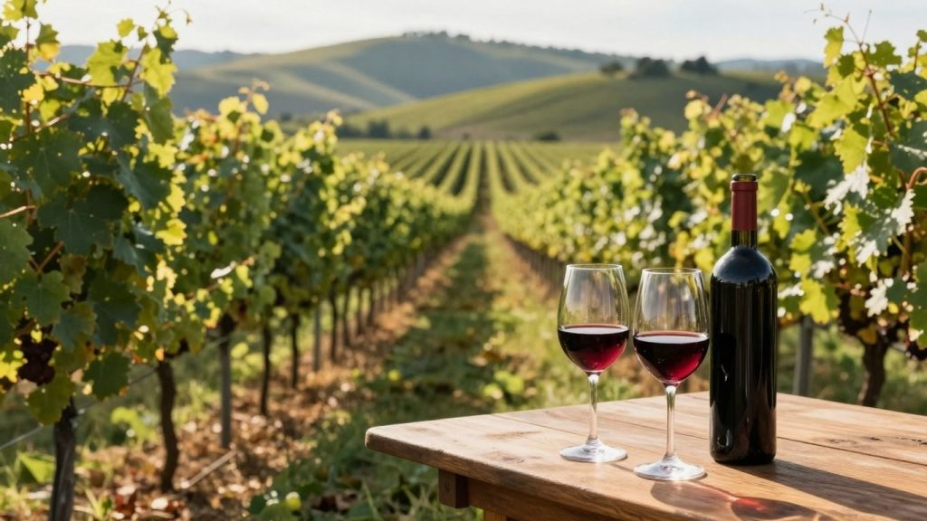 Degustare de vinuri locale într-o vie însorită.