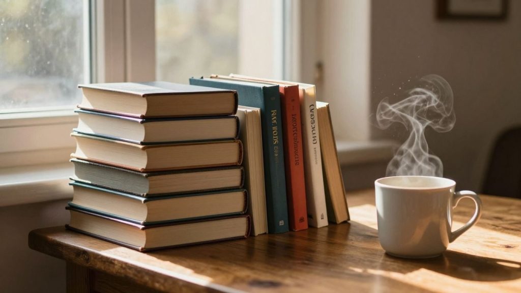 O persoană citind o carte într-o atmosferă caldă.