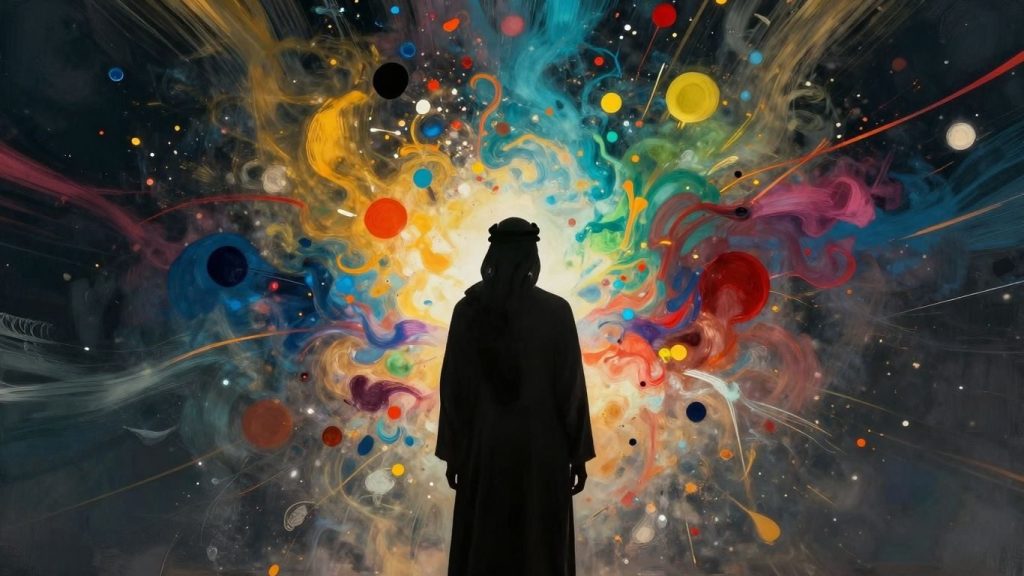 Persoană în fața unui fundal colorat, sugerând dezvoltare.