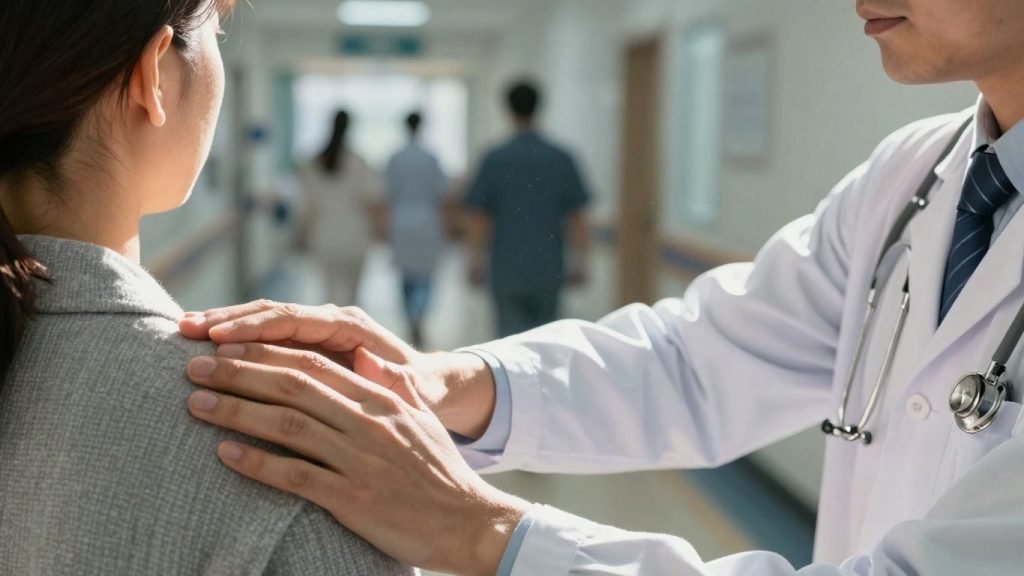 Doctor consolând un pacient într-un spital.