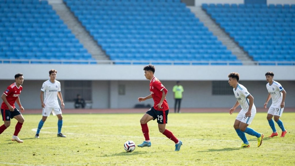 Jucători de fotbal în acțiune pe teren, tactici moderne.