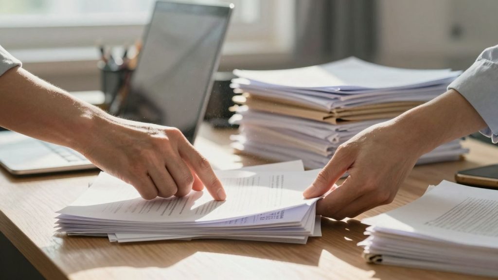 Persoană organizând un birou, aducând claritate mentală.