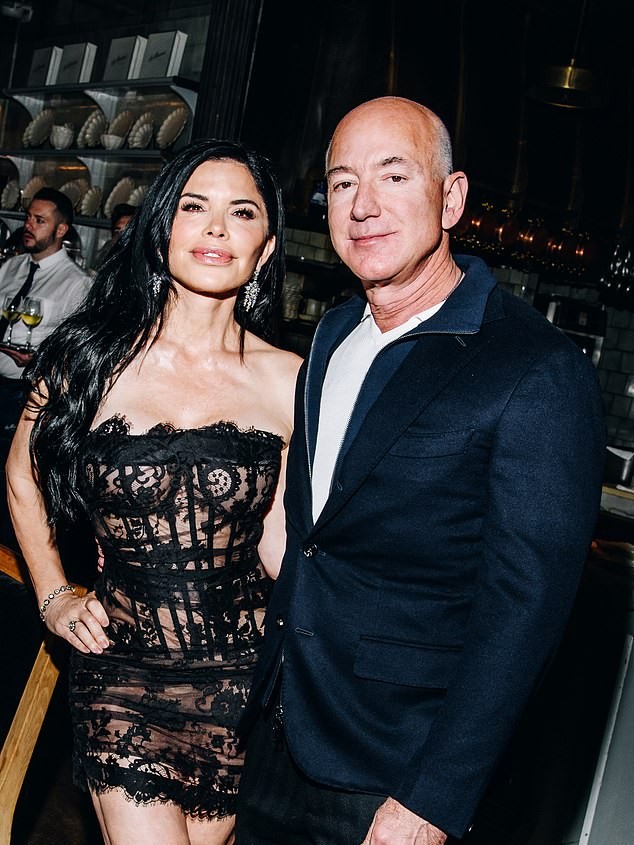 The Home and Away star's husband Patrick shares two children ¿ son Evan, 19, and daughter Ella, 17 ¿ with Sanchez (left), who is now married to Amazon billionaire Jeff Bezos (right)