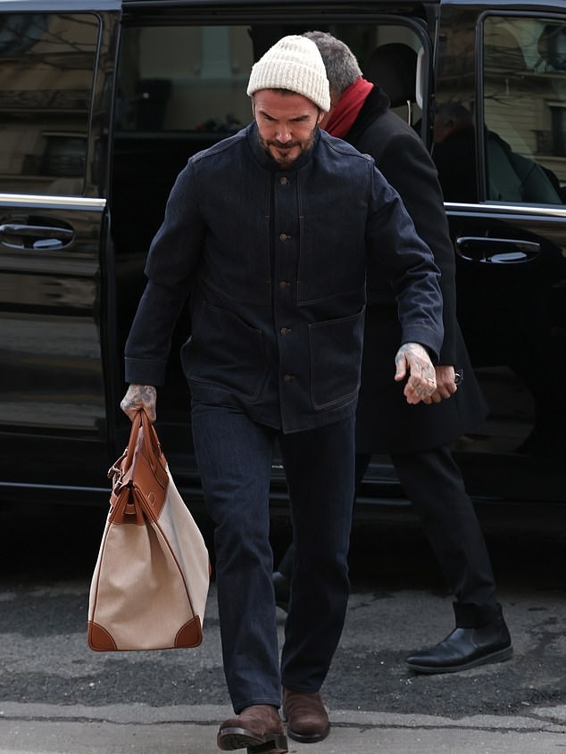 Arriving in Paris on Monday, the retired footballer was dressed casually in a denim jacket and jeans as he arrived at his five star hotel