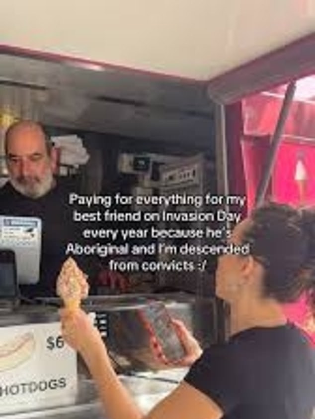 Abbie, 30, posted a satirical video to Instagram which showed her buying an ice cream and some stickers for her Aboriginal best friend