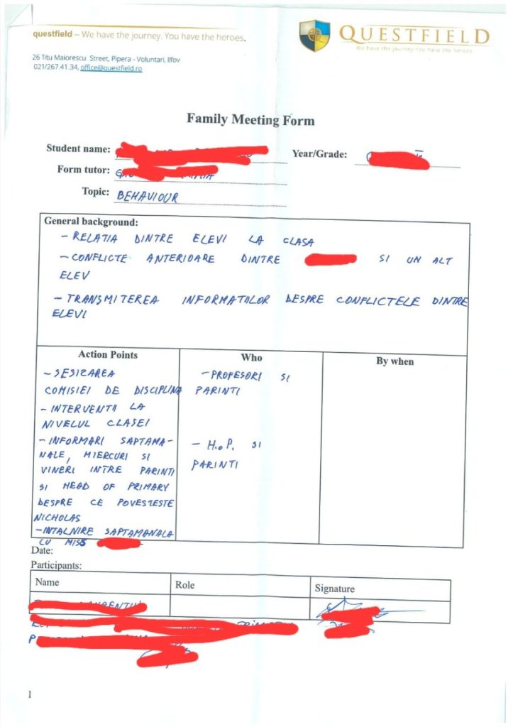 Raport al scolii Questfield International Collage