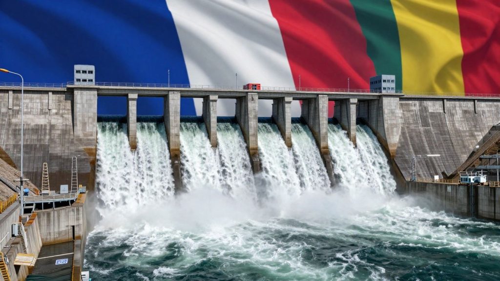 Baraj hidroelectric Tarnița, steaguri Franța și România.