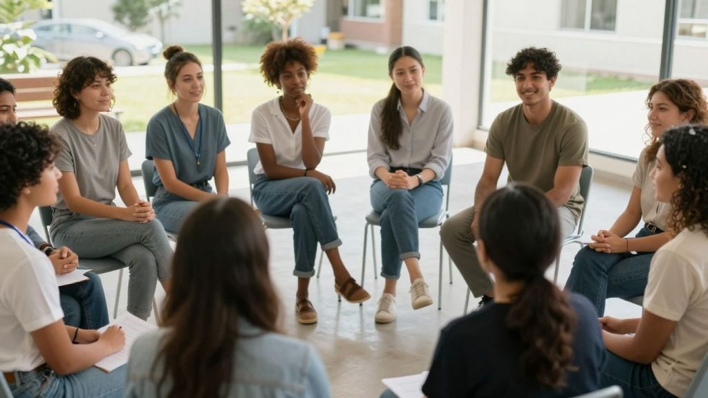 Oamenii participă la o sesiune de educație sanitară în comunitate.