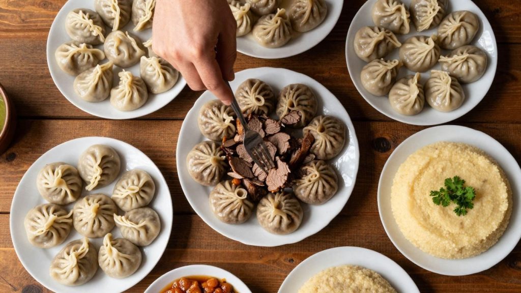 Mâncare tradițională românească pe o masă din lemn.