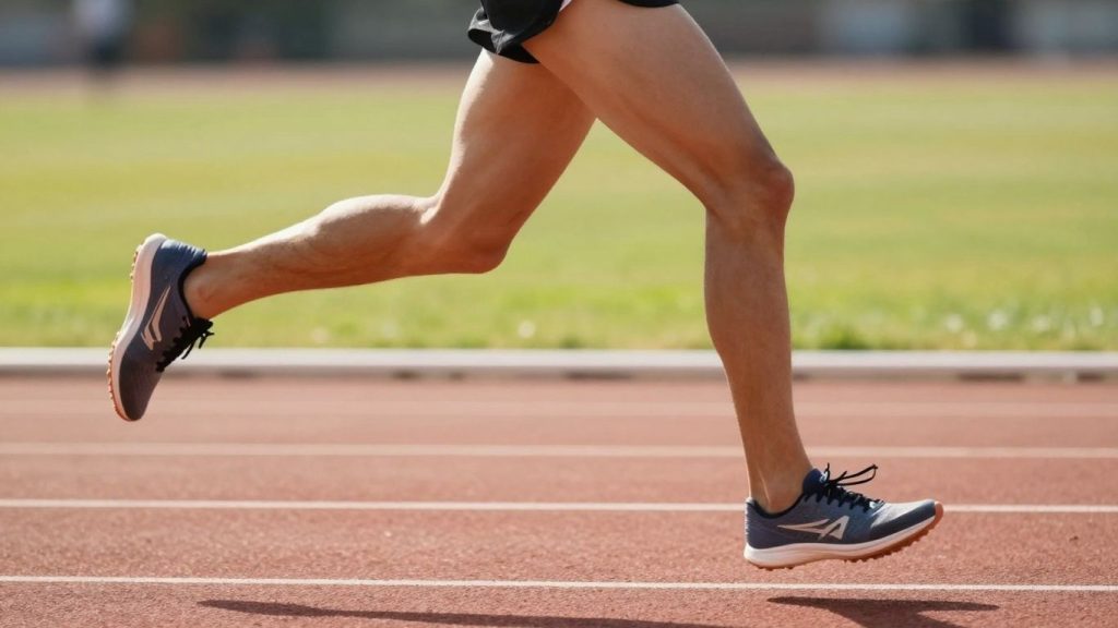 Alergător în mișcare pe pistă, cu tehnică corectă.