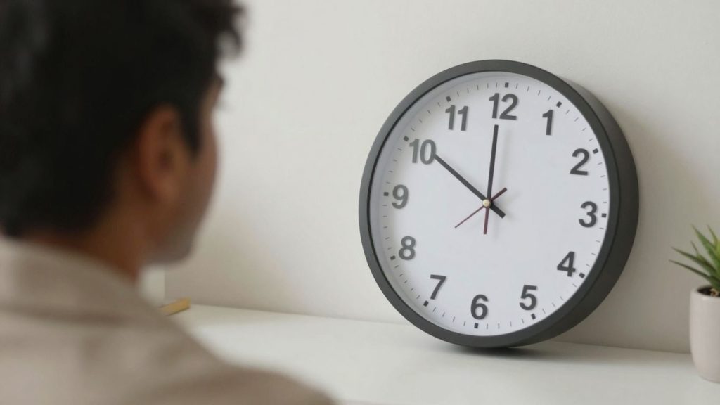 Persoană calmă gestionând timpul eficient.