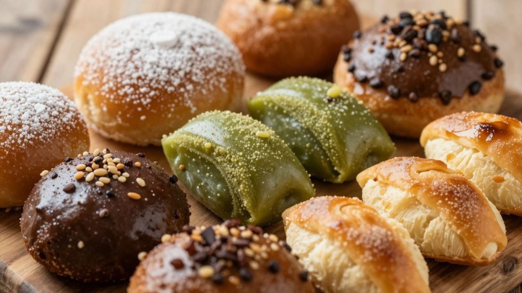 Deserturi tradiționale românești pe o masă de lemn.