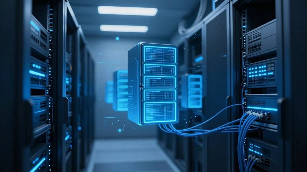 Serverele virtuale conectate într-o rețea digitală.