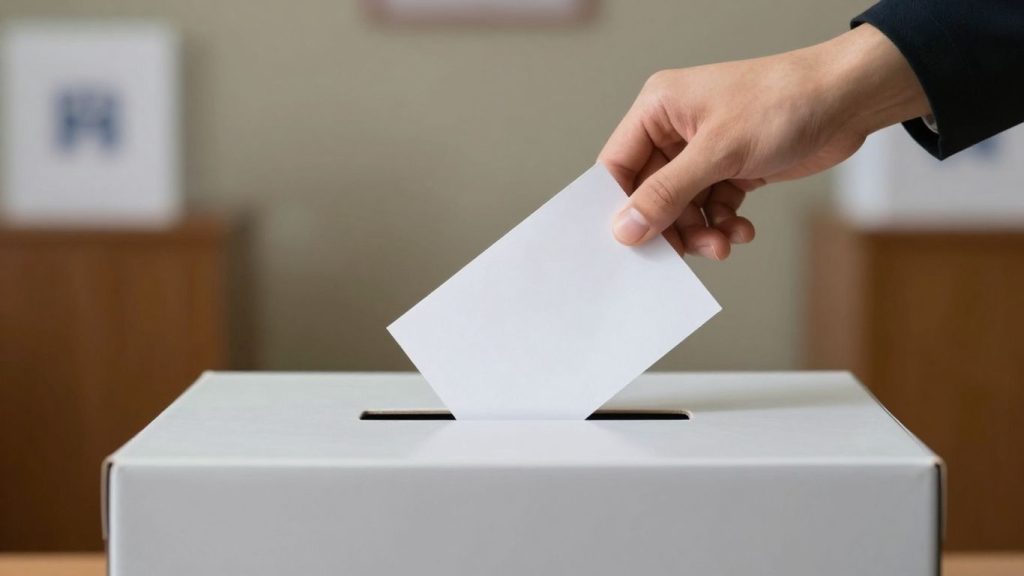 Urna de vot cu o mână introducând un vot.