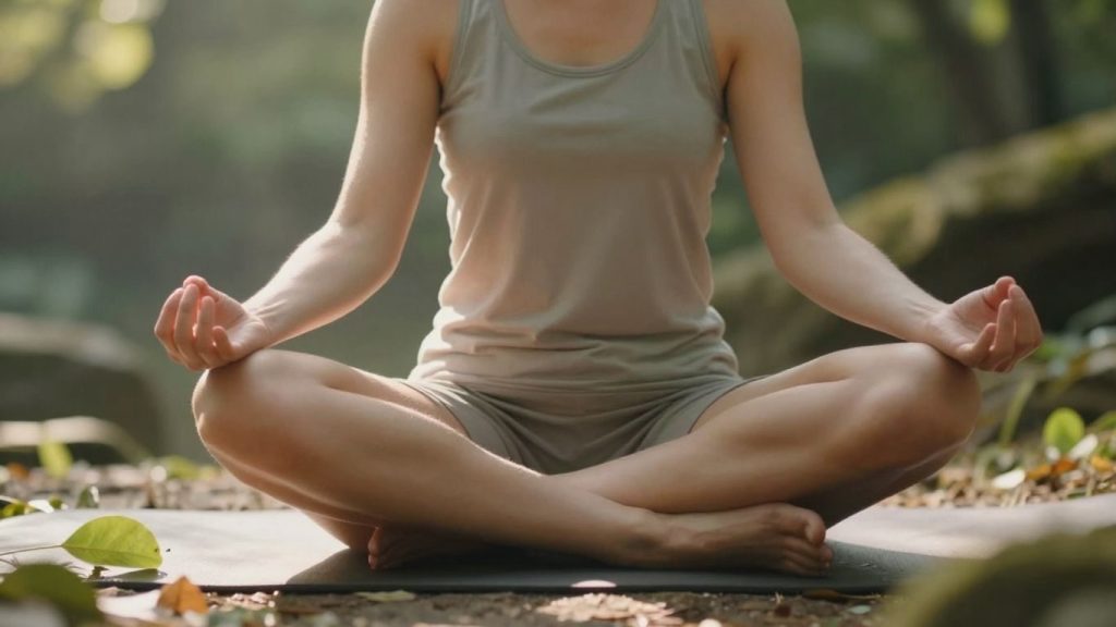 Persoană calmă meditează în natură, simbolizând igiena emoțională.