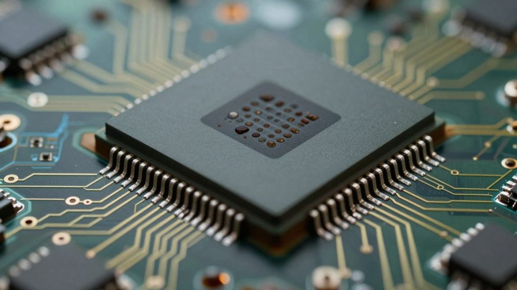 Microcip cu circuite complexe și strălucitoare.