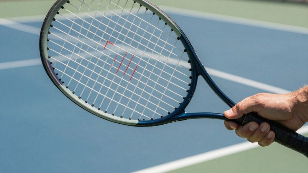 Persoană ținând o rachetă de tenis pe teren