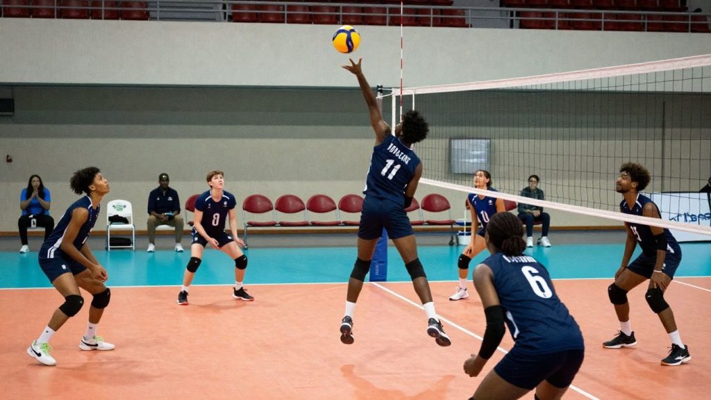 Echipă de volei în acțiune pe teren