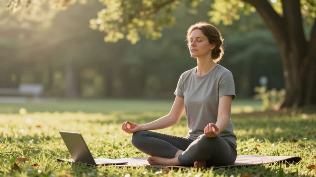 Persoană relaxată în natură, deconectată de tehnologie.