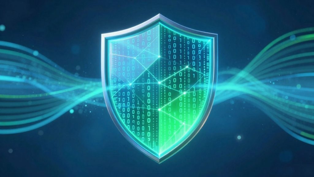 Scut digital protejând fluxuri de date.