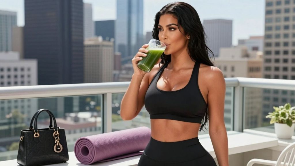 Celebrity adoptând un stil de viață sănătos în lux.