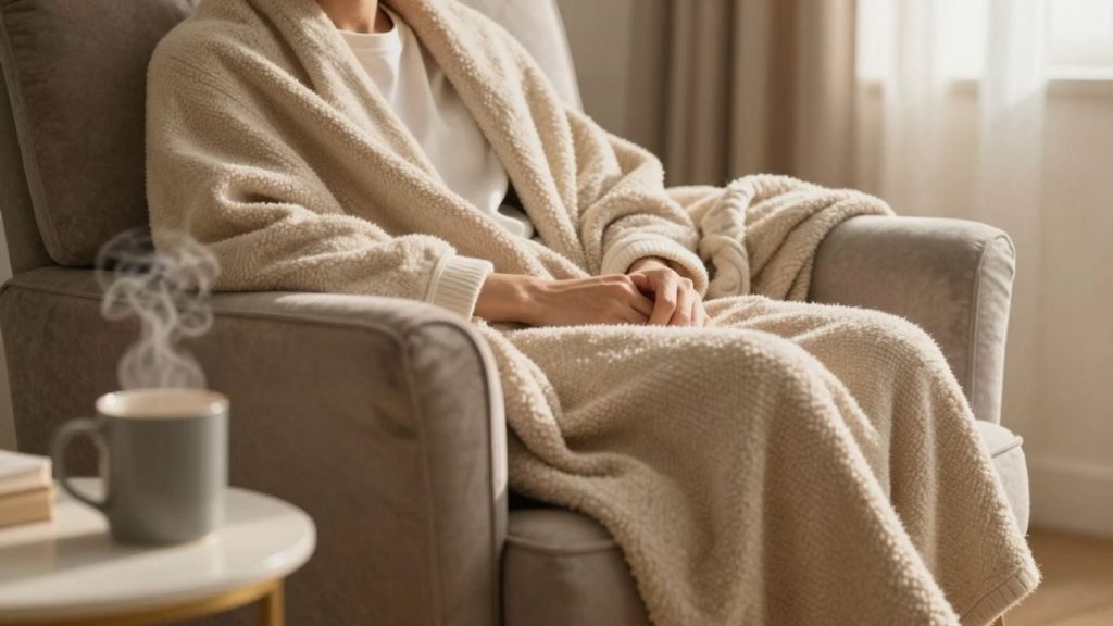 Persoană relaxată în fotoliu, definind confortul personal.