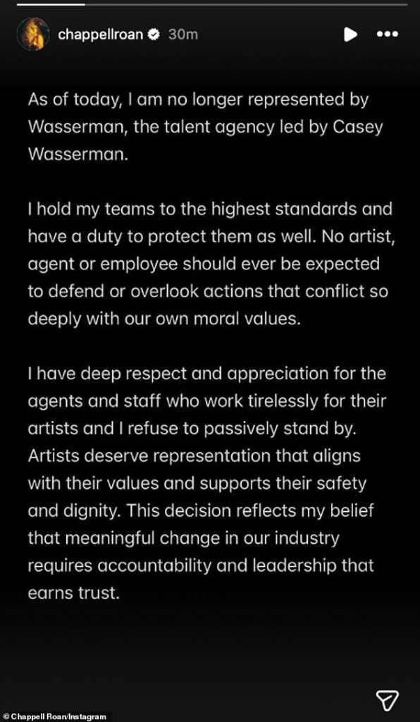 Chappell Roan renunță la agenția de talente a lui Casey Wasserman după ce au fost publicate e-mailurile lui flirtând cu partenera lui Jeffrey Epstein, Ghislaine Maxwell