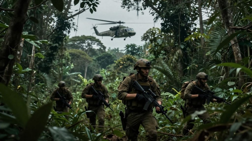 Mercenari români în jungla congoleză, elicopter militar.