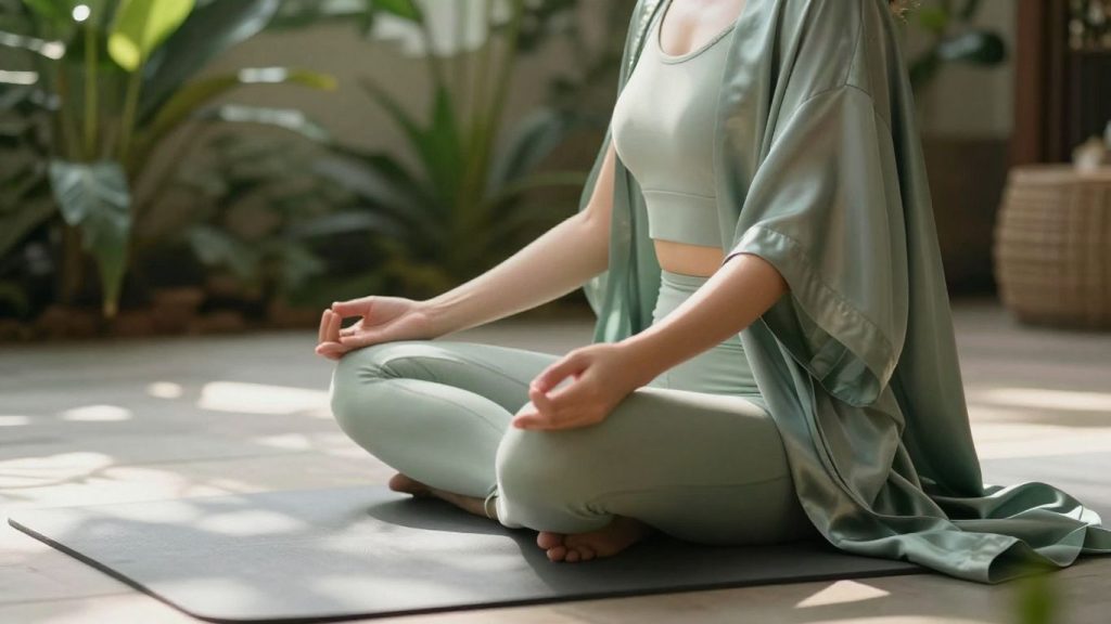 Vedete relaxate în spa, meditație și plante verzi.