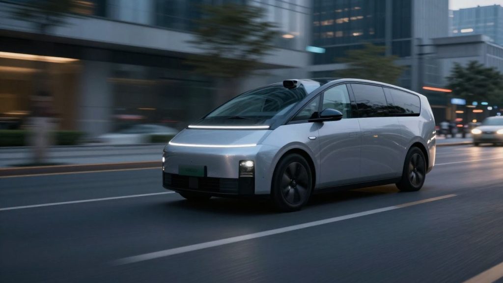 Vehicul autonom pe o stradă urbană modernă.