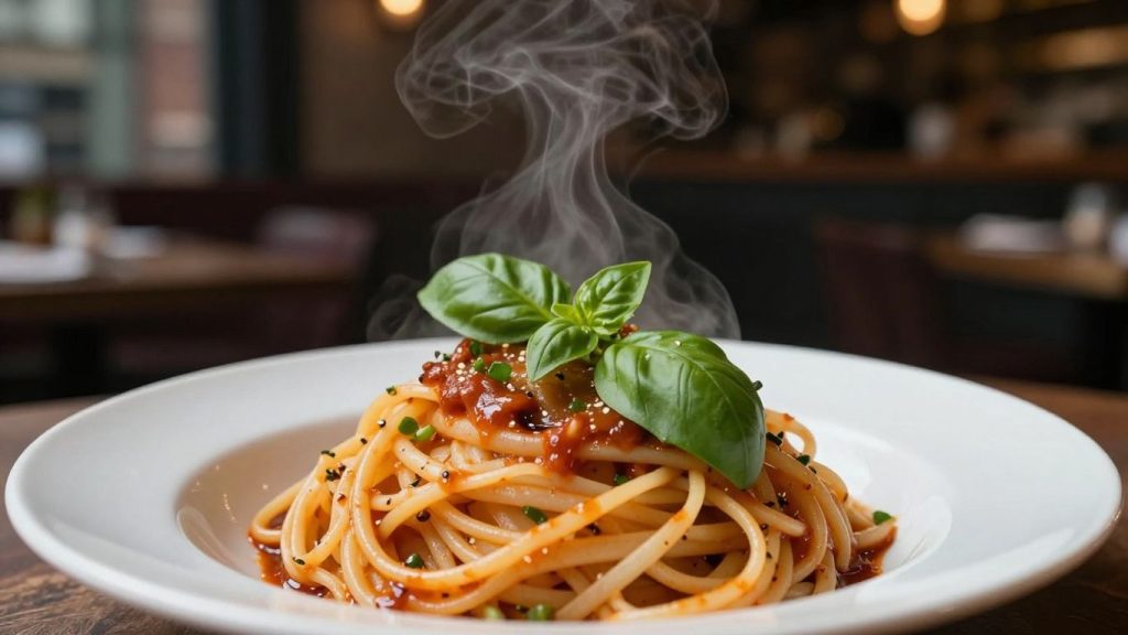 Platou delicios cu paste și ierburi proaspete.