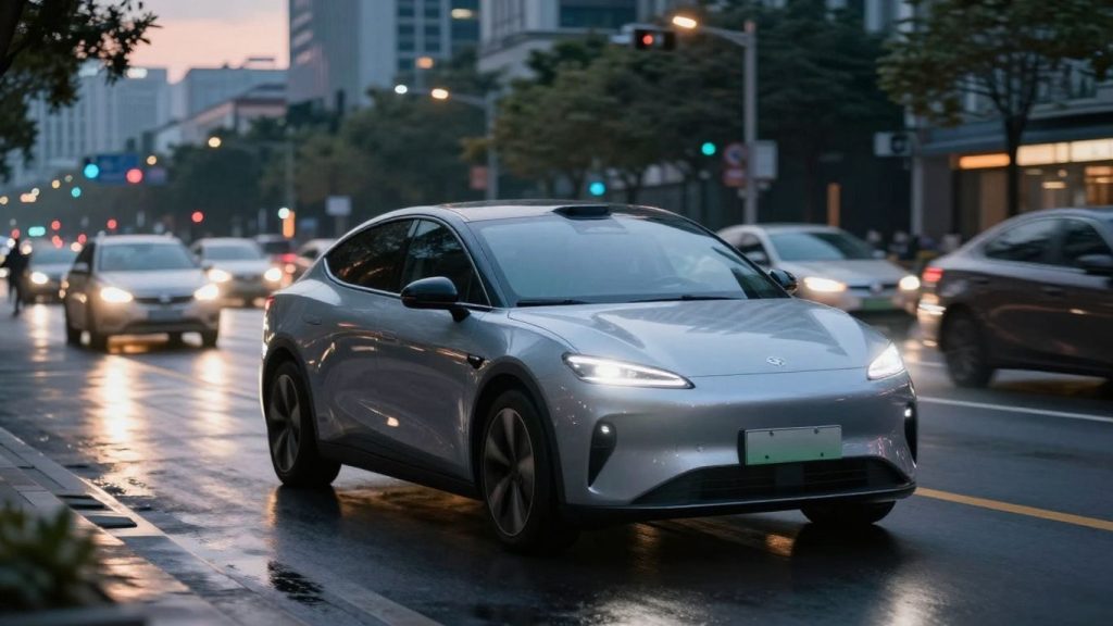 Mașină autonomă modernă pe o stradă din oraș.