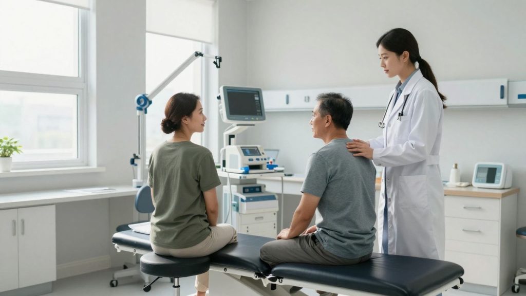 Doctor consultând un pacient într-o clinică modernă.