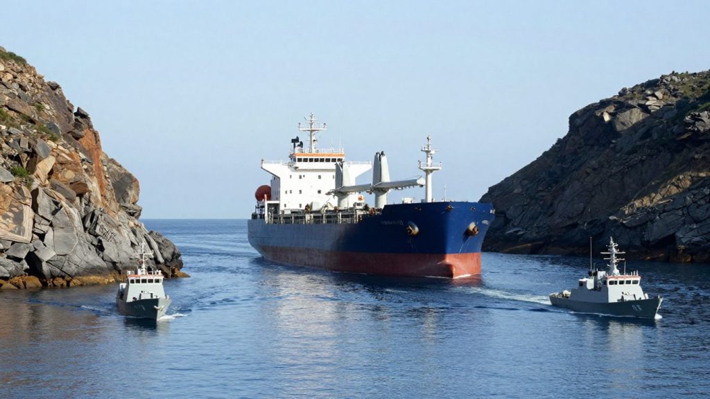 Nave cargo și militare pe rute maritime strategice.