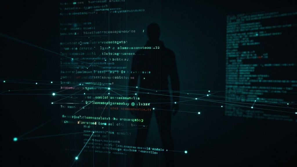 Atacuri cibernetice globale, rețea digitală, amenințare umbroasă.