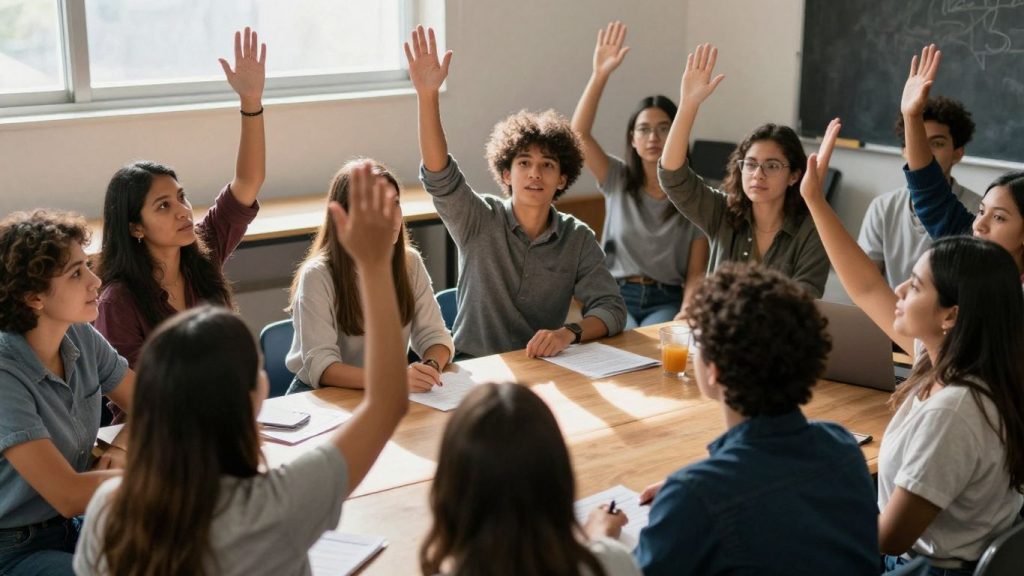 Cetățeni participând la o dezbatere publică.