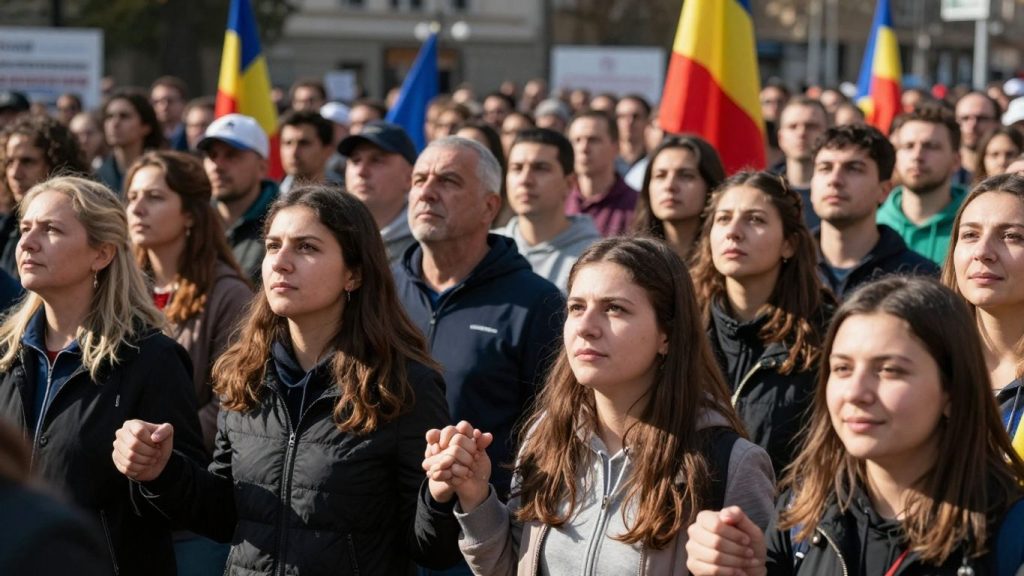 Oameni uniți participând la o adunare civică în România.